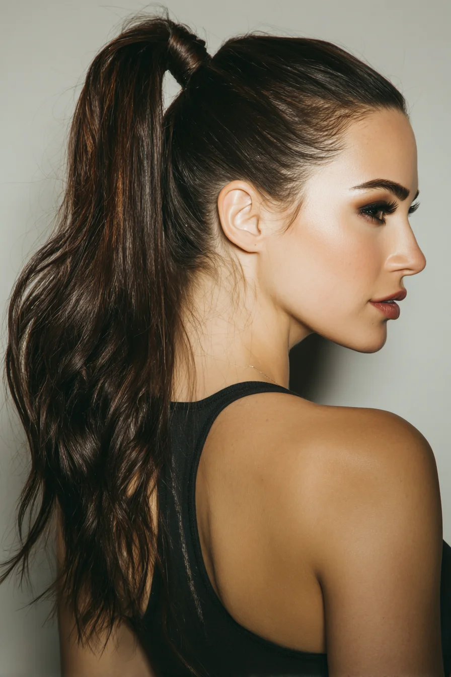 Sleek High Ponytail with Wrapped Base and Textured Waves