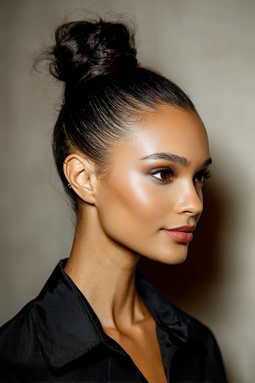 Sleek High Top Knot Bun — Slicked-Back Updo for Medium to Thick Hair