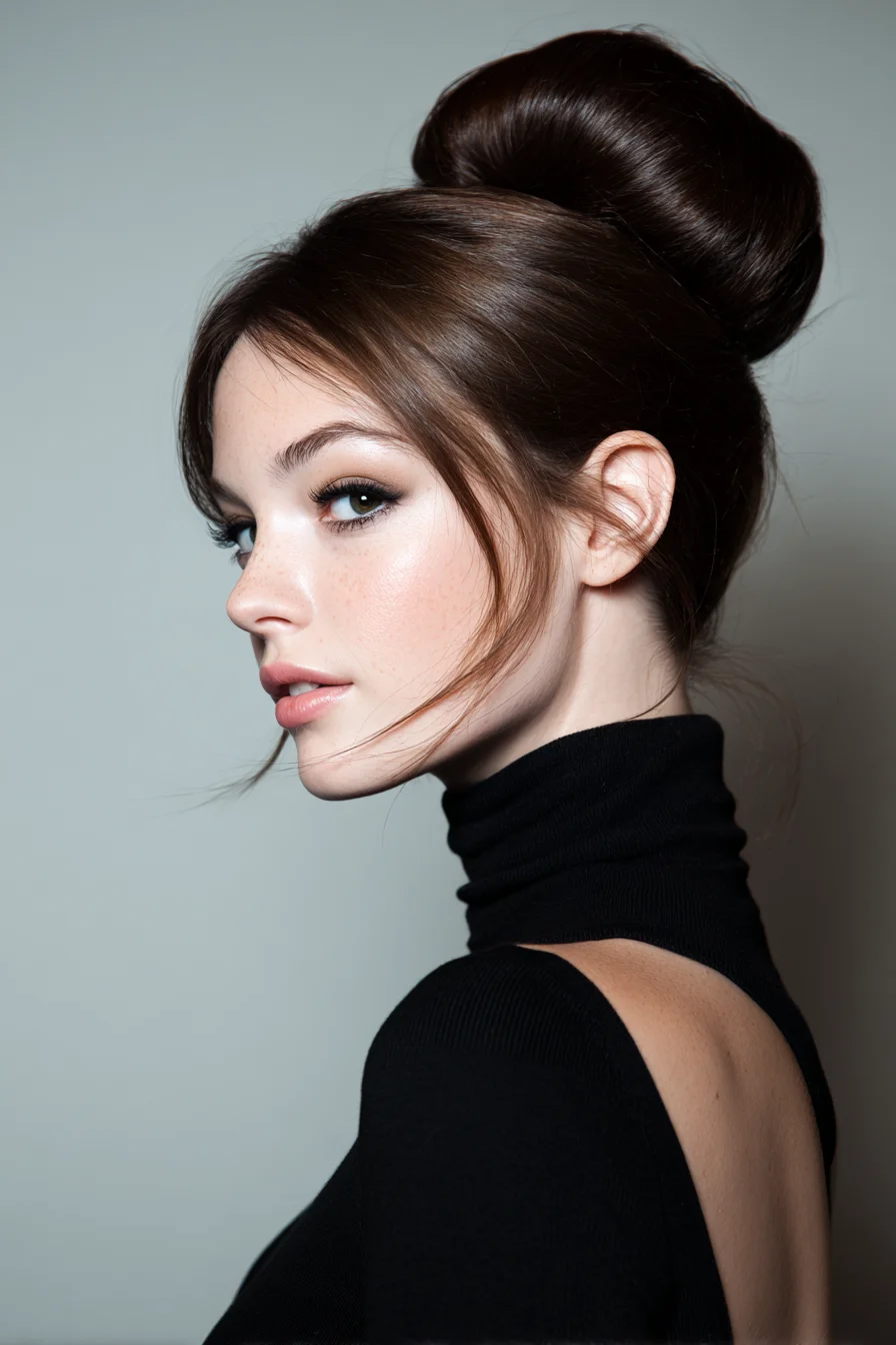 Sleek High Voluminous Bun with Face-Framing Tendrils