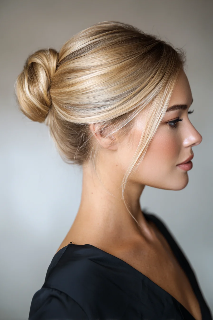 Sleek Low Twisted Bun Updo with Face‑Framing Strands