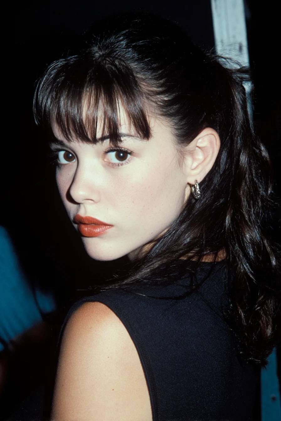 Sleek Mid Ponytail with Wispy Curtain Bangs