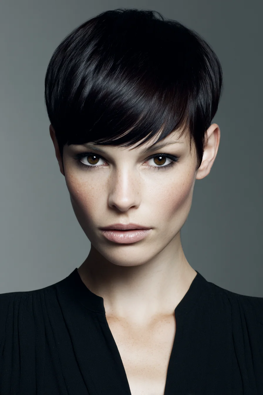 Sleek Pixie Cut with Side‑Swept Fringe