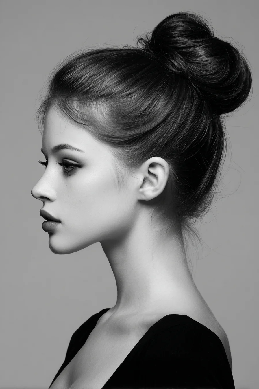 Sleek Voluminous High Bun (Top Knot) — Smooth Updo for Long, Medium-Thickness Hair