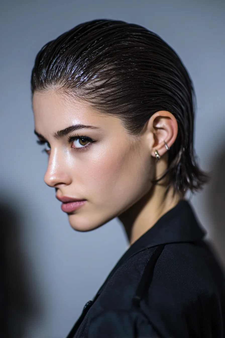 Slicked-Back Wet‑Look Short Bob