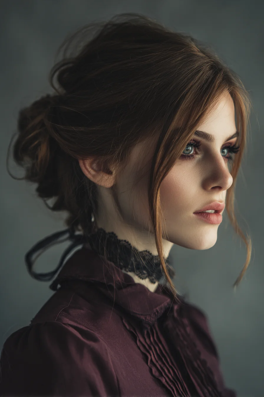 Soft Messy Low Updo with Face‑Framing Tendrils