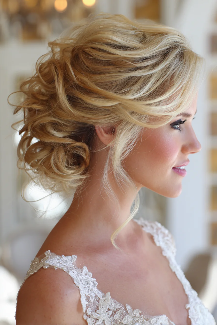 Soft Romantic Low Messy Bun with Face‑Framing Tendrils