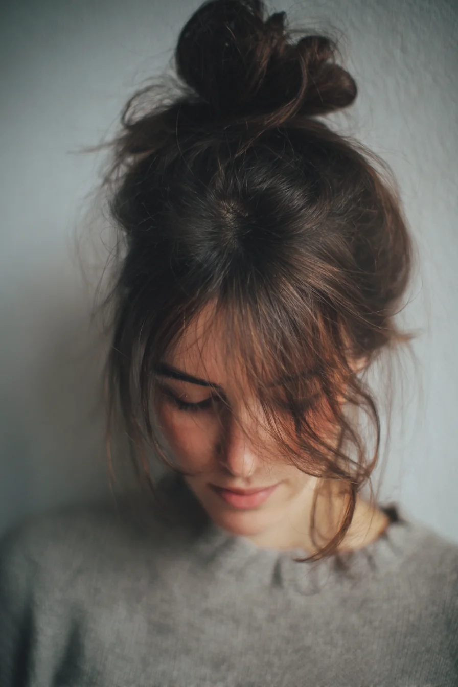Soft Textured High Bun with Face-Framing Wisps