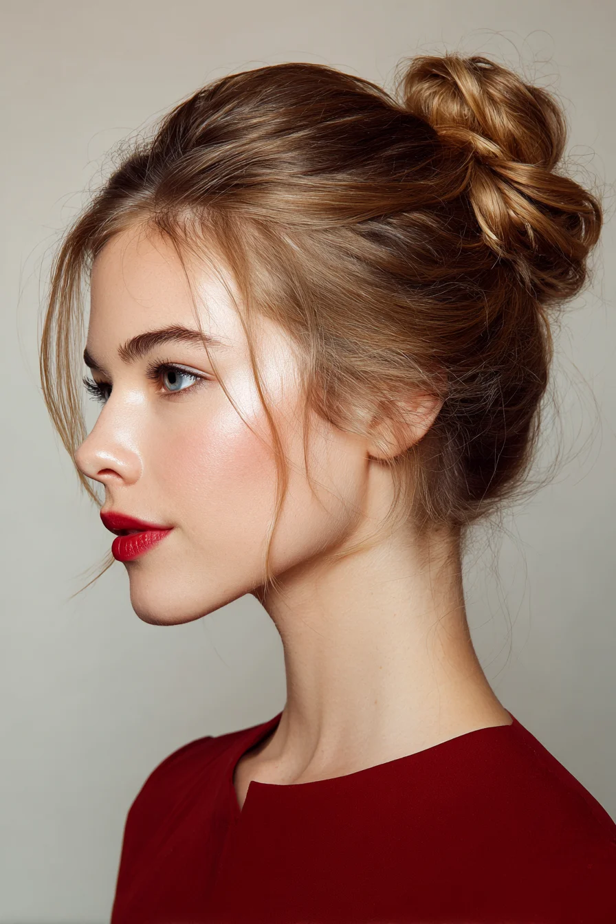 Soft Textured Top Knot with Face‑Framing Tendrils