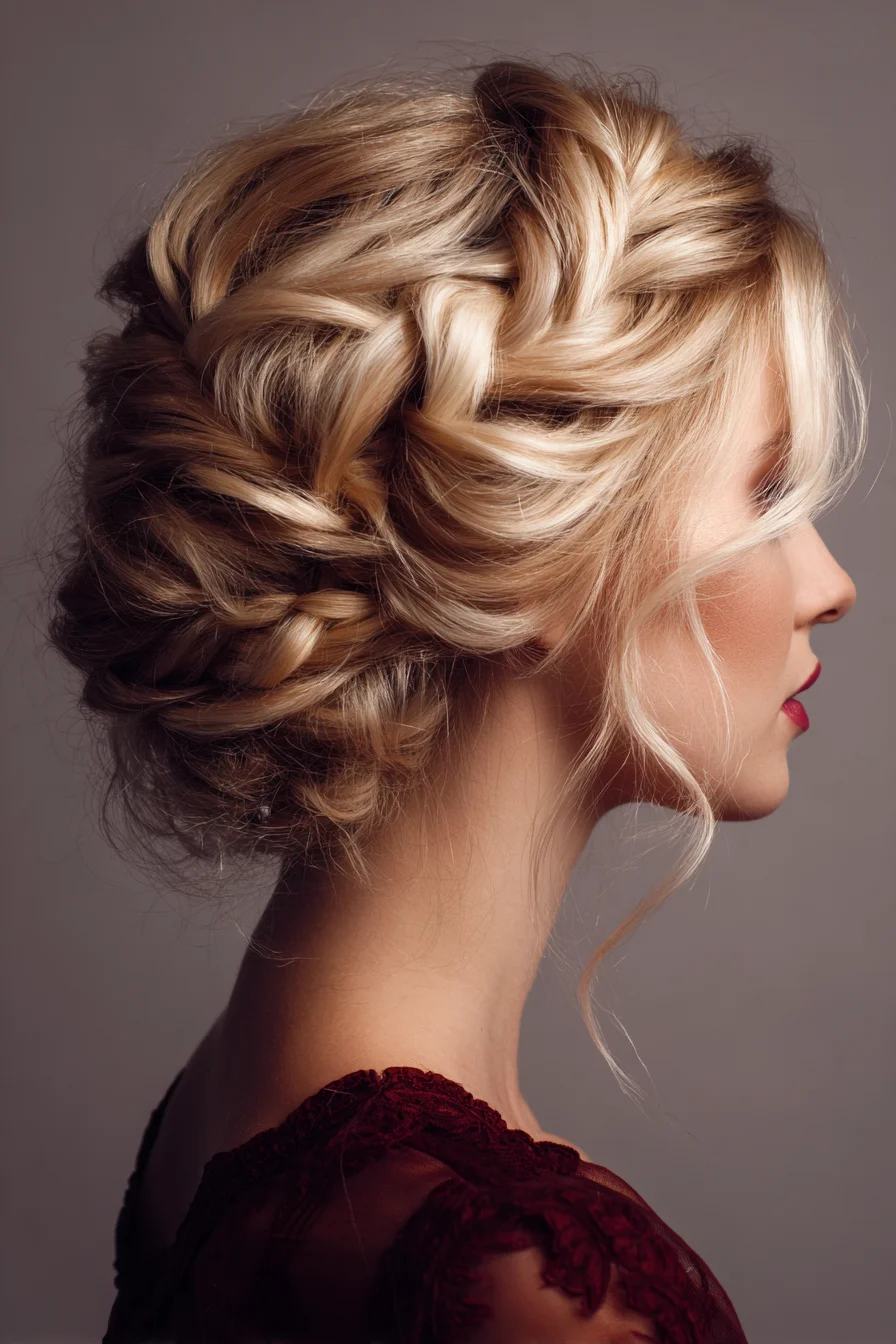 Soft Textured Twisted-Braid Updo for Medium–Long Hair