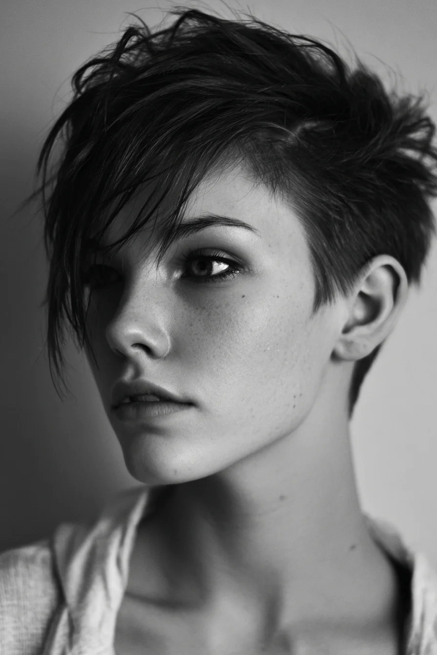 Textured Asymmetrical Pixie Cut with Side‑Swept Fringe