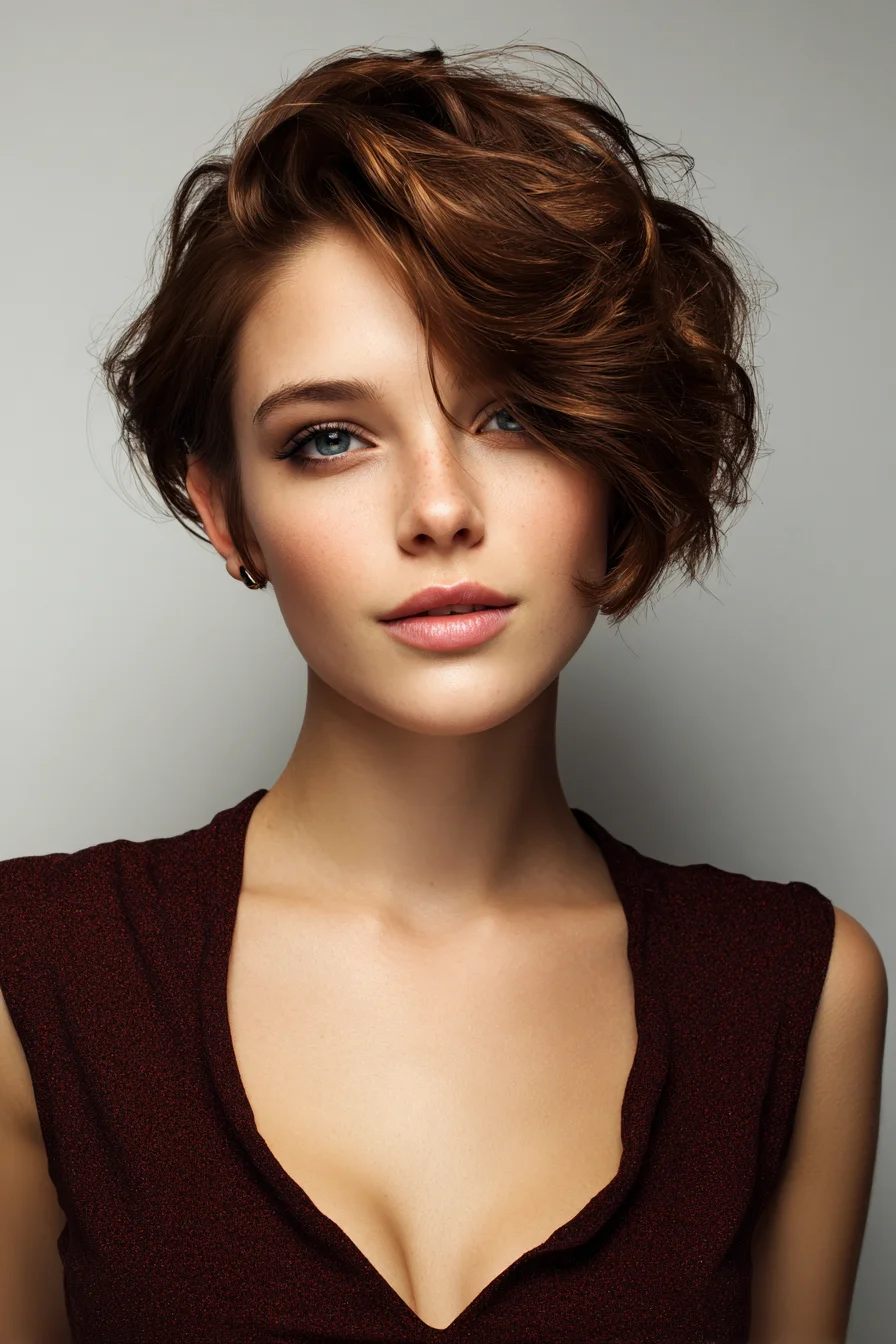 Textured Asymmetrical Short Bob with Side‑Swept Waves