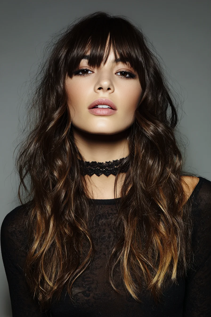Textured Beachy Waves with Curtain Bangs and Subtle Balayage