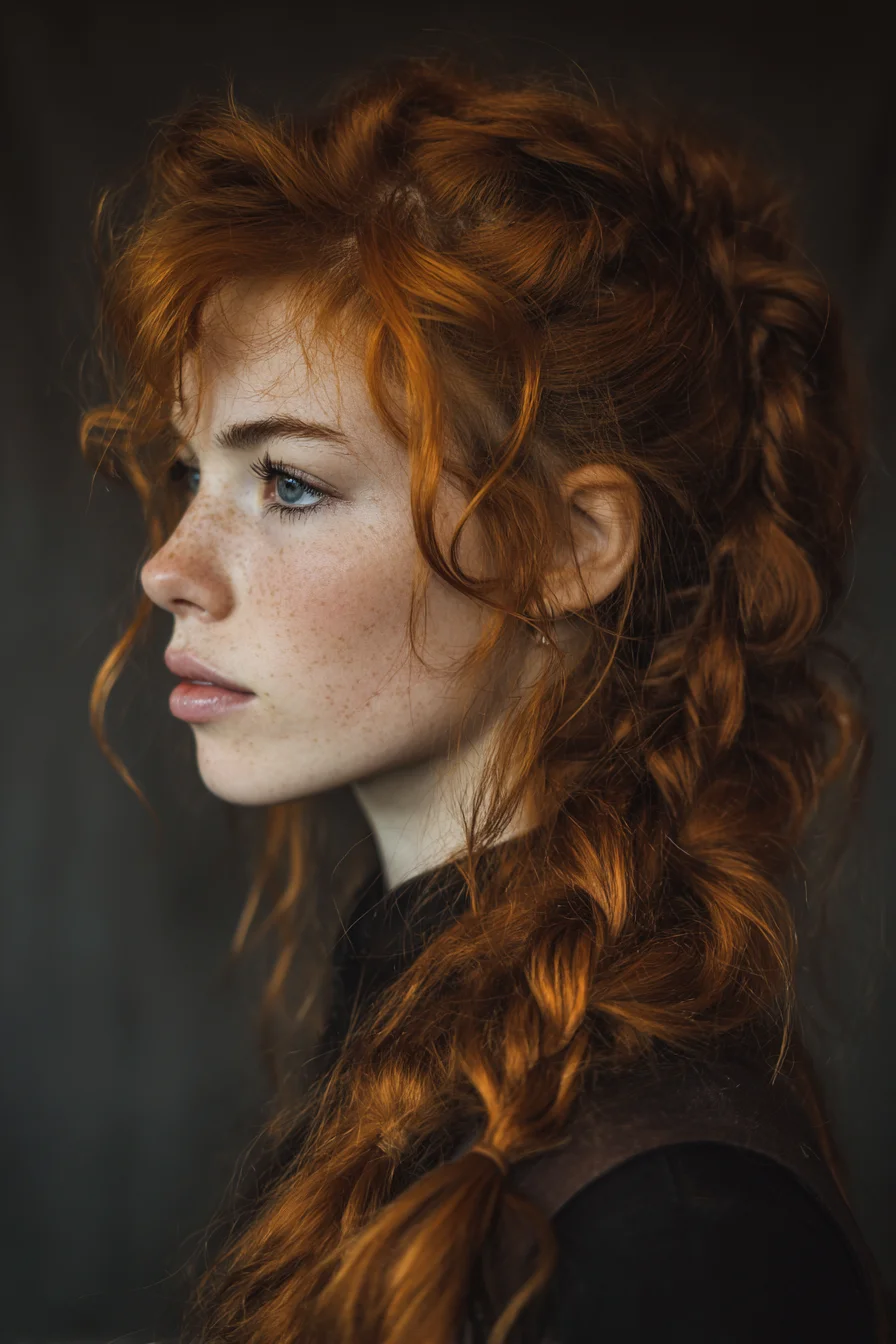 Textured Bohemian Side Braid with Face‑Framing Tendrils
