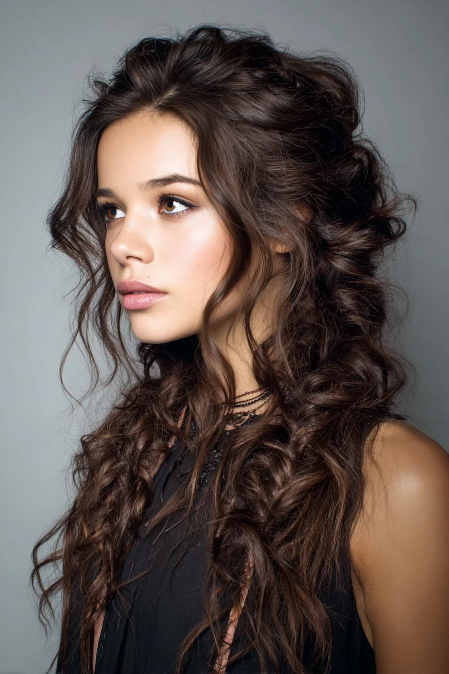 Textured Boho Half-Up with Loose Curls and Braided Accents