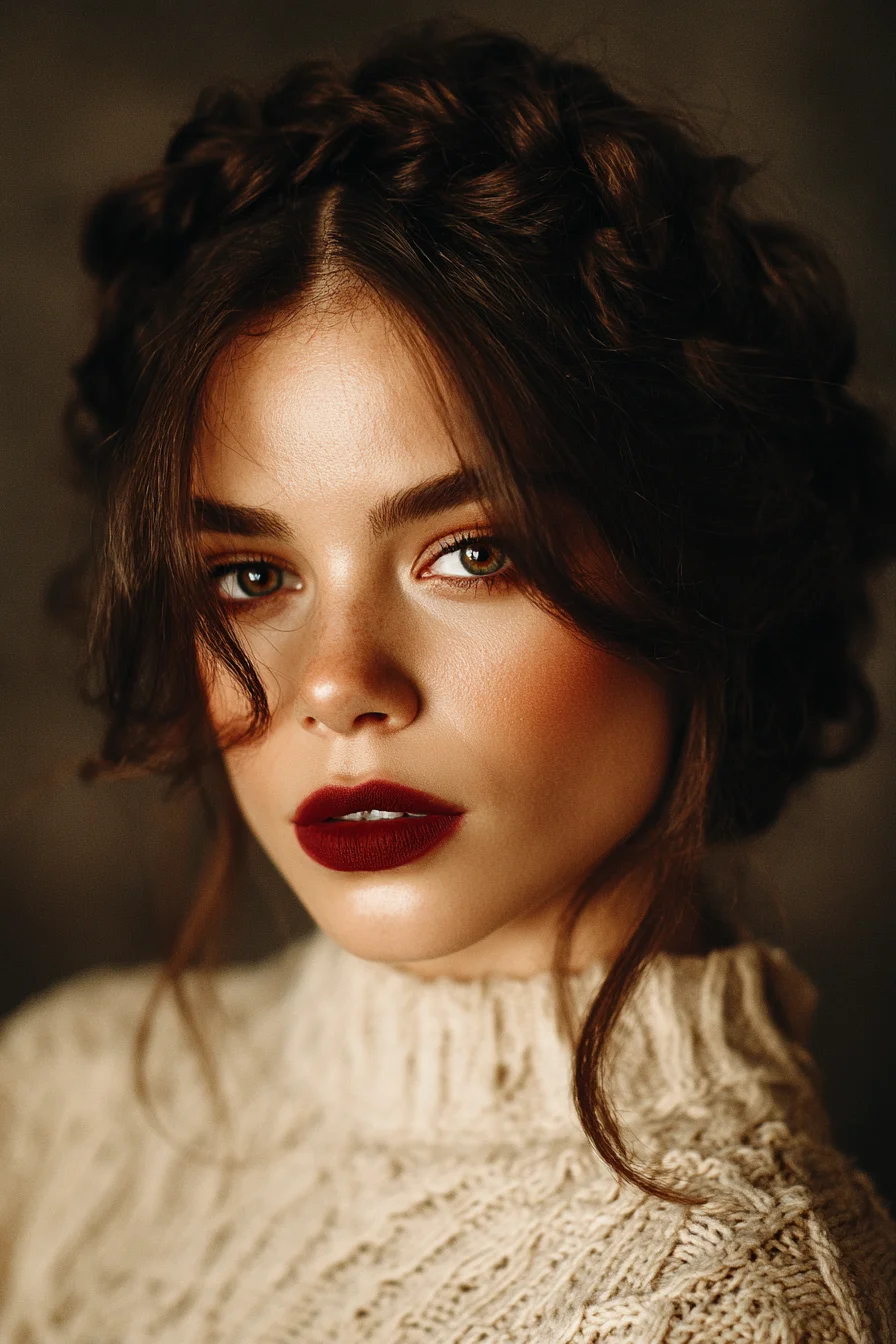 Textured Braided Crown Updo with Face‑Framing Tendrils