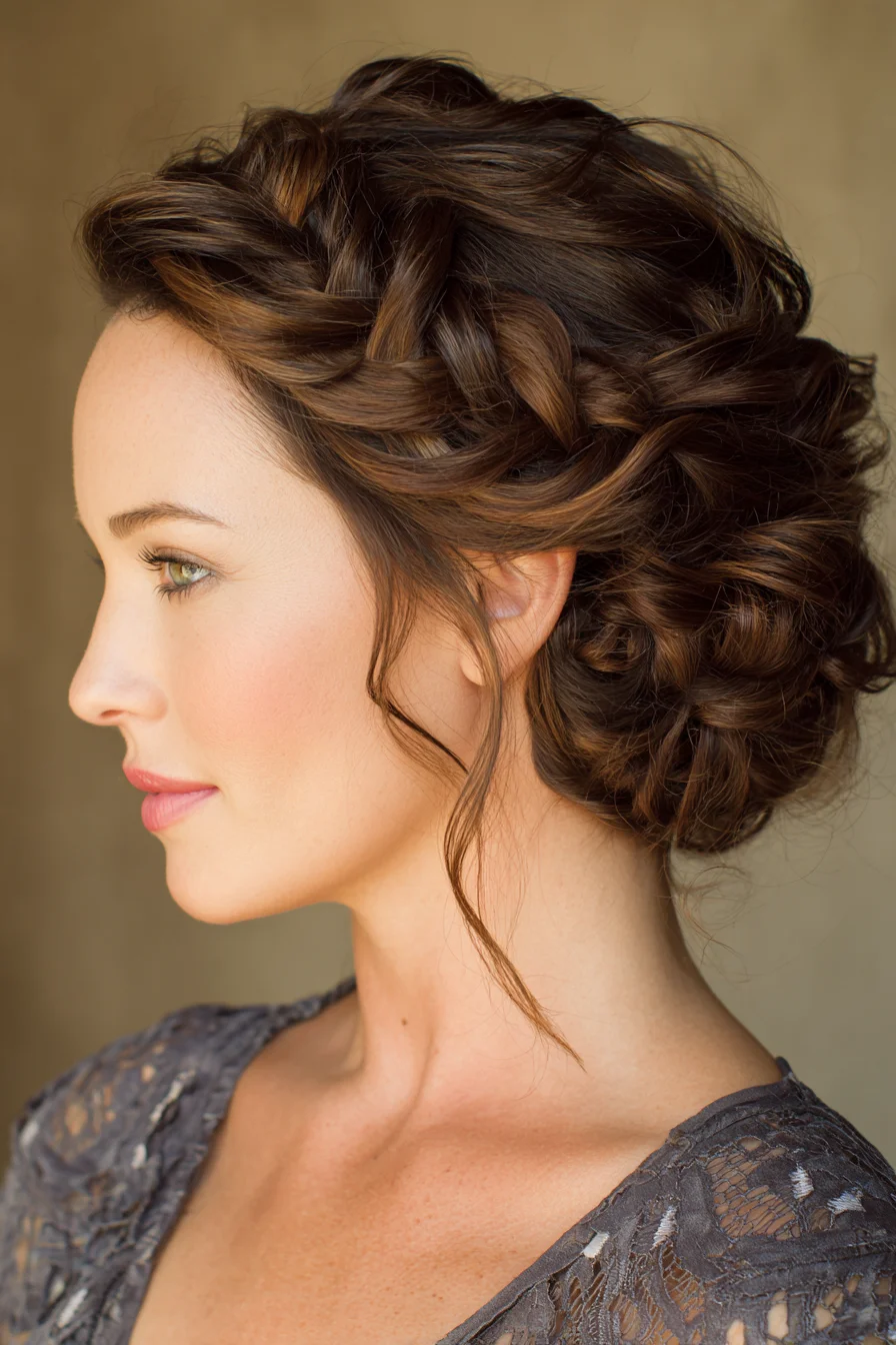 Textured Braided Crown with Low Romantic Bun