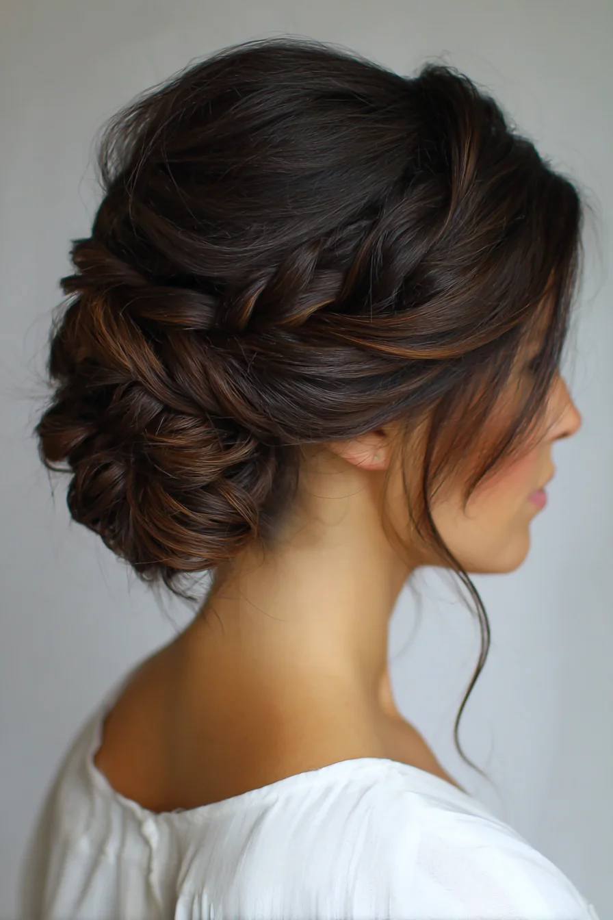 Textured Braided Low Chignon Updo for Medium to Thick Hair