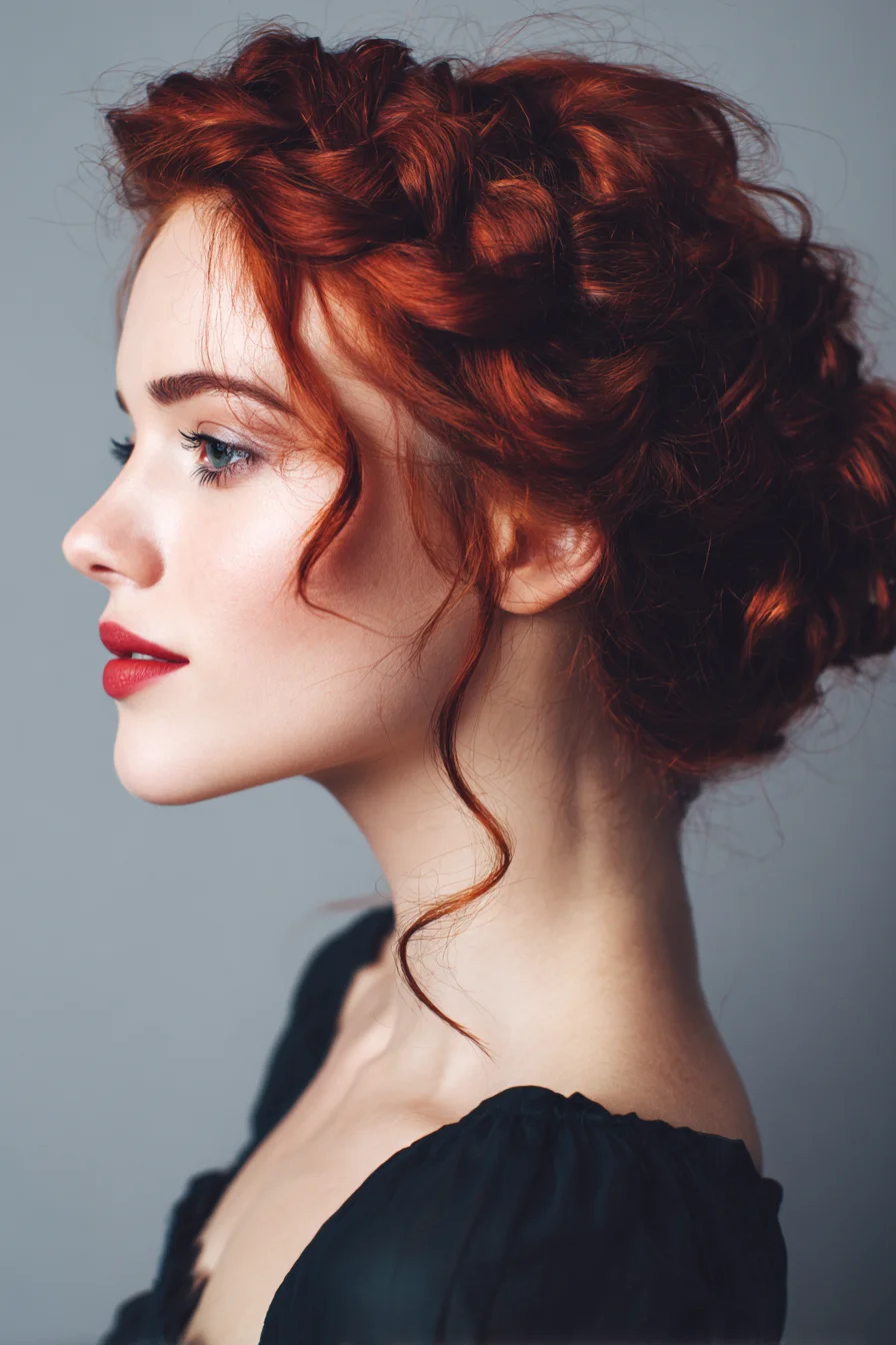 Textured Braided Updo with Face‑Framing Tendrils