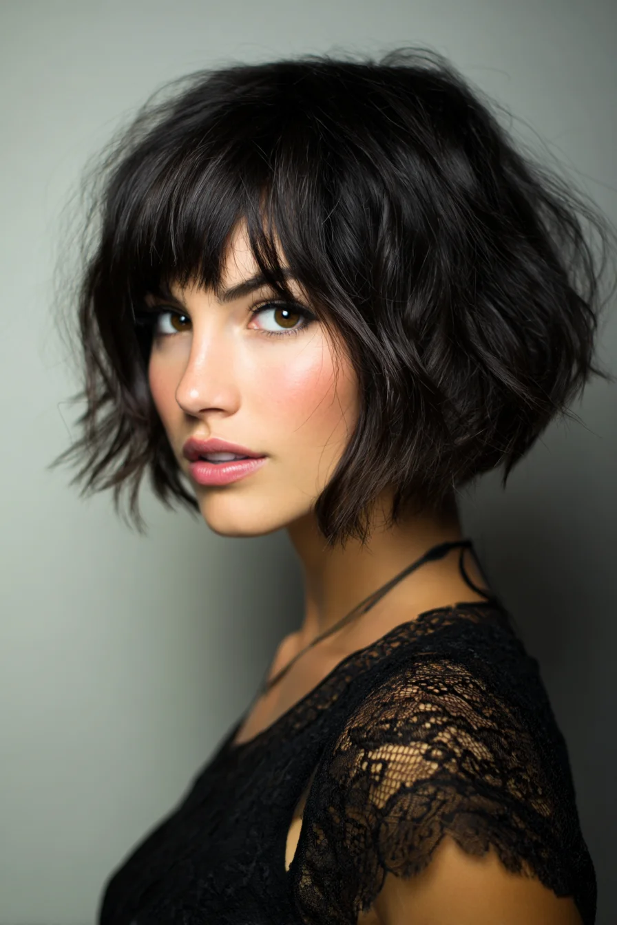 Textured Chin-Length Bob with Choppy Fringe