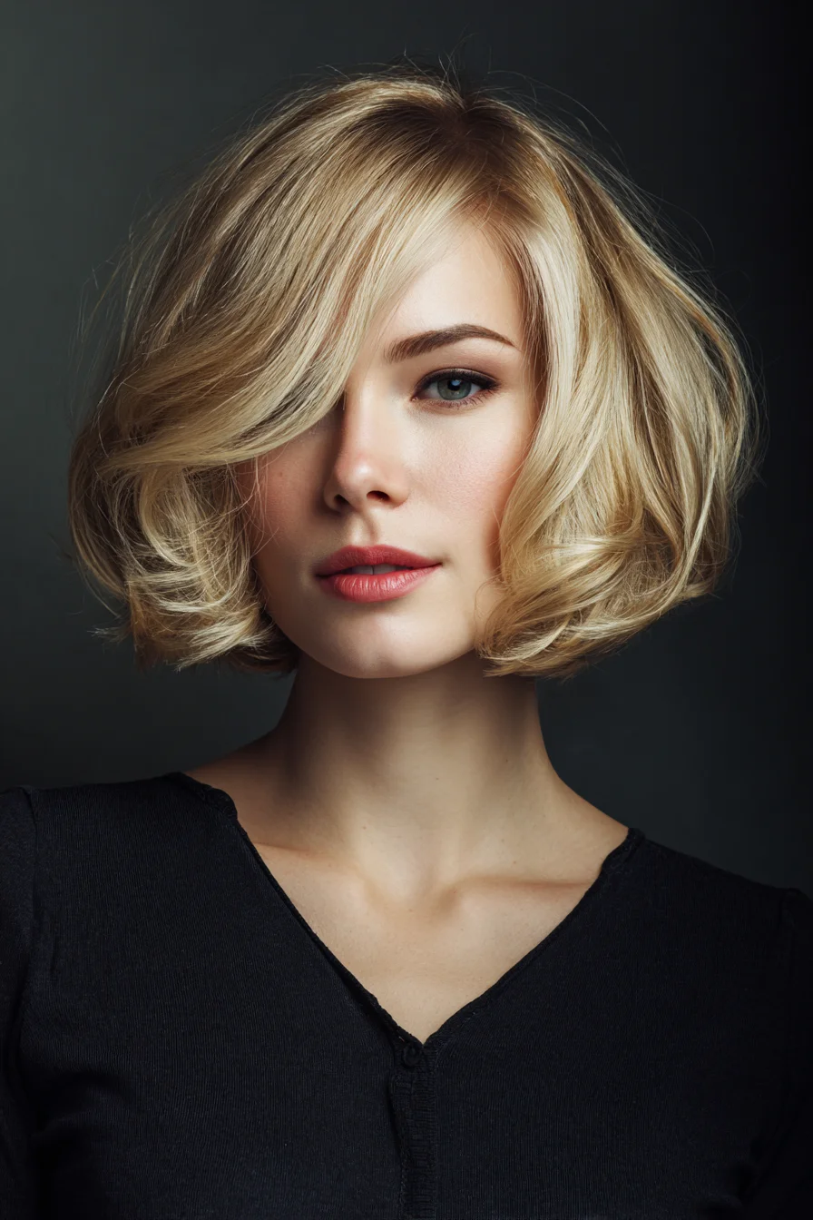 Textured Chin-Length Bob with Face‑Framing Layers and Side Sweep