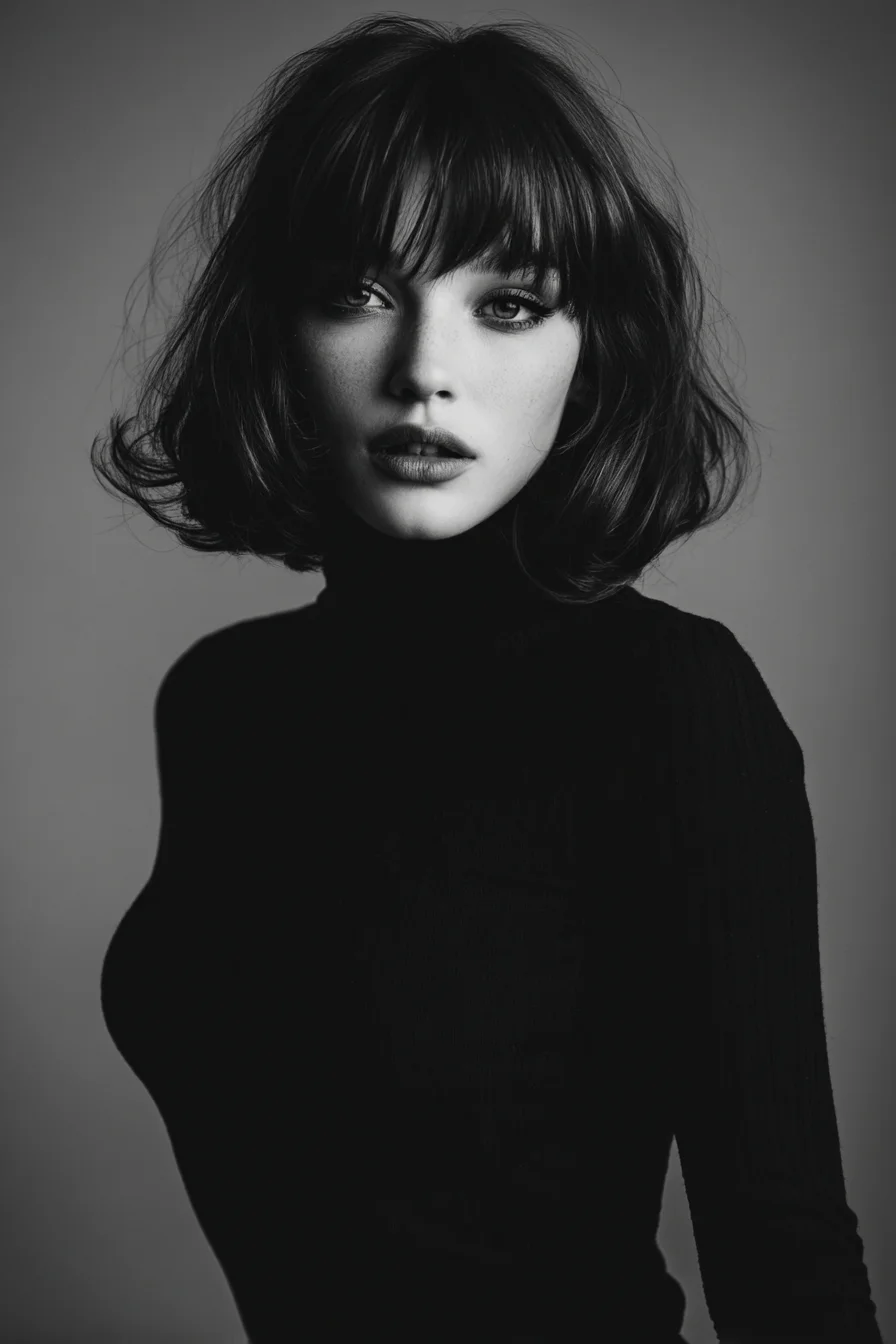 Textured Chin-Length Bob with Soft Blunt Bangs