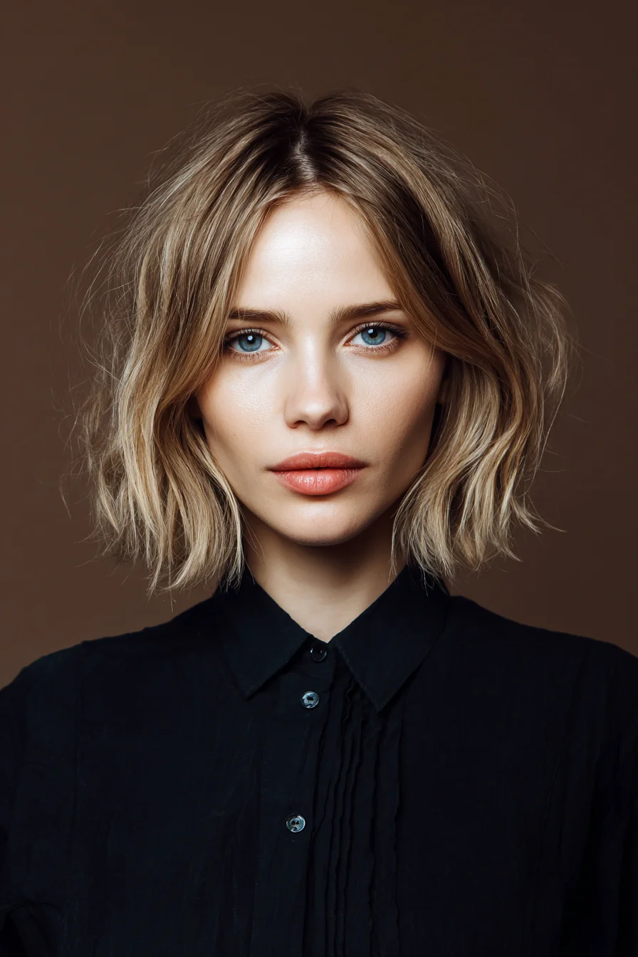 Textured Chin-Length Lob with Tousled Beach Waves