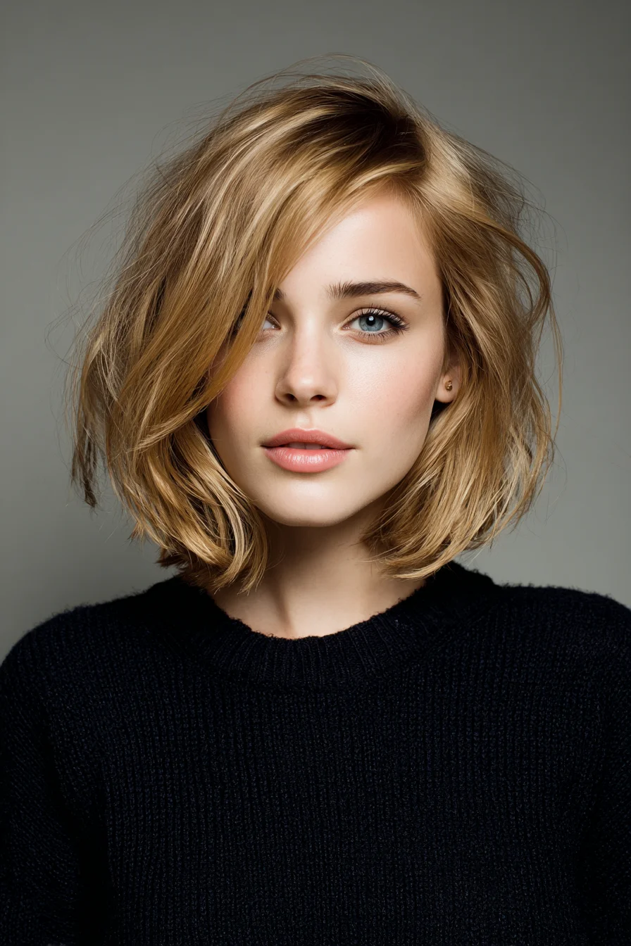 Textured Choppy Lob with Side-Swept Fringe — Tousled Long Bob