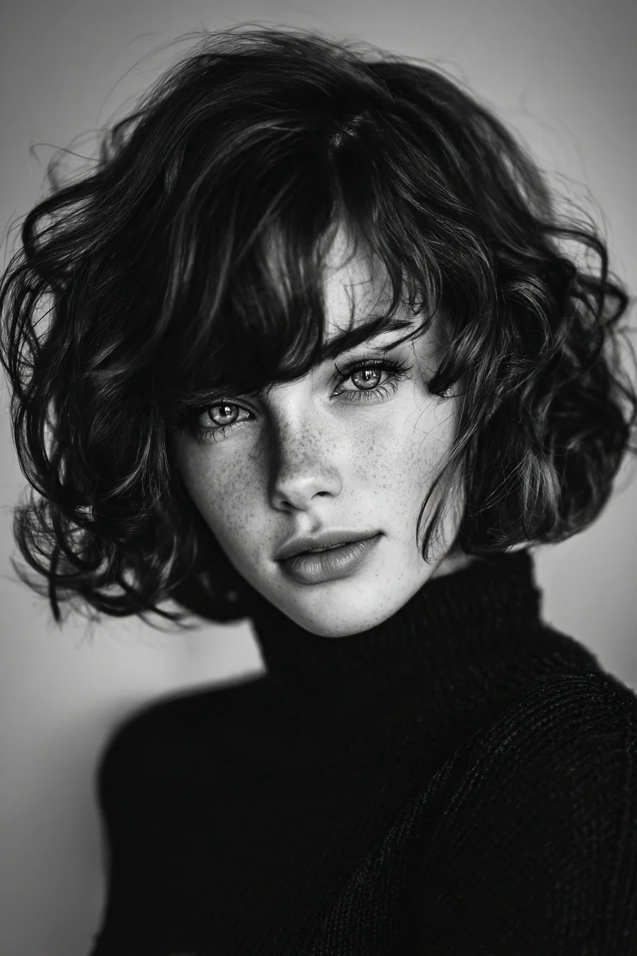 Textured Curly Bob with Soft Fringe — Tousled Short Curls