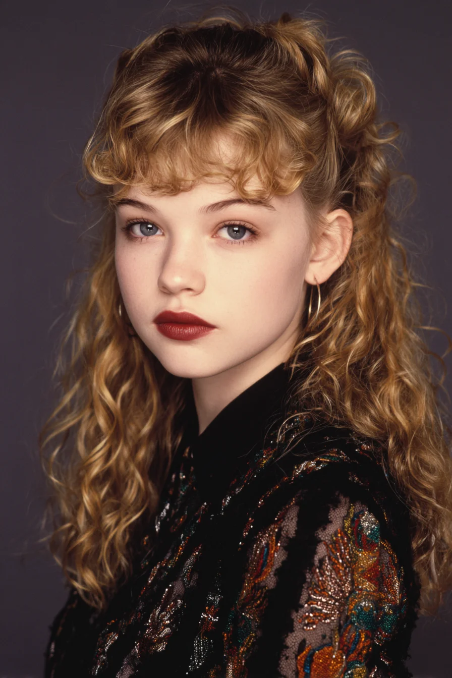 Textured Curly Half-Up Pony with Soft Curtain Bangs