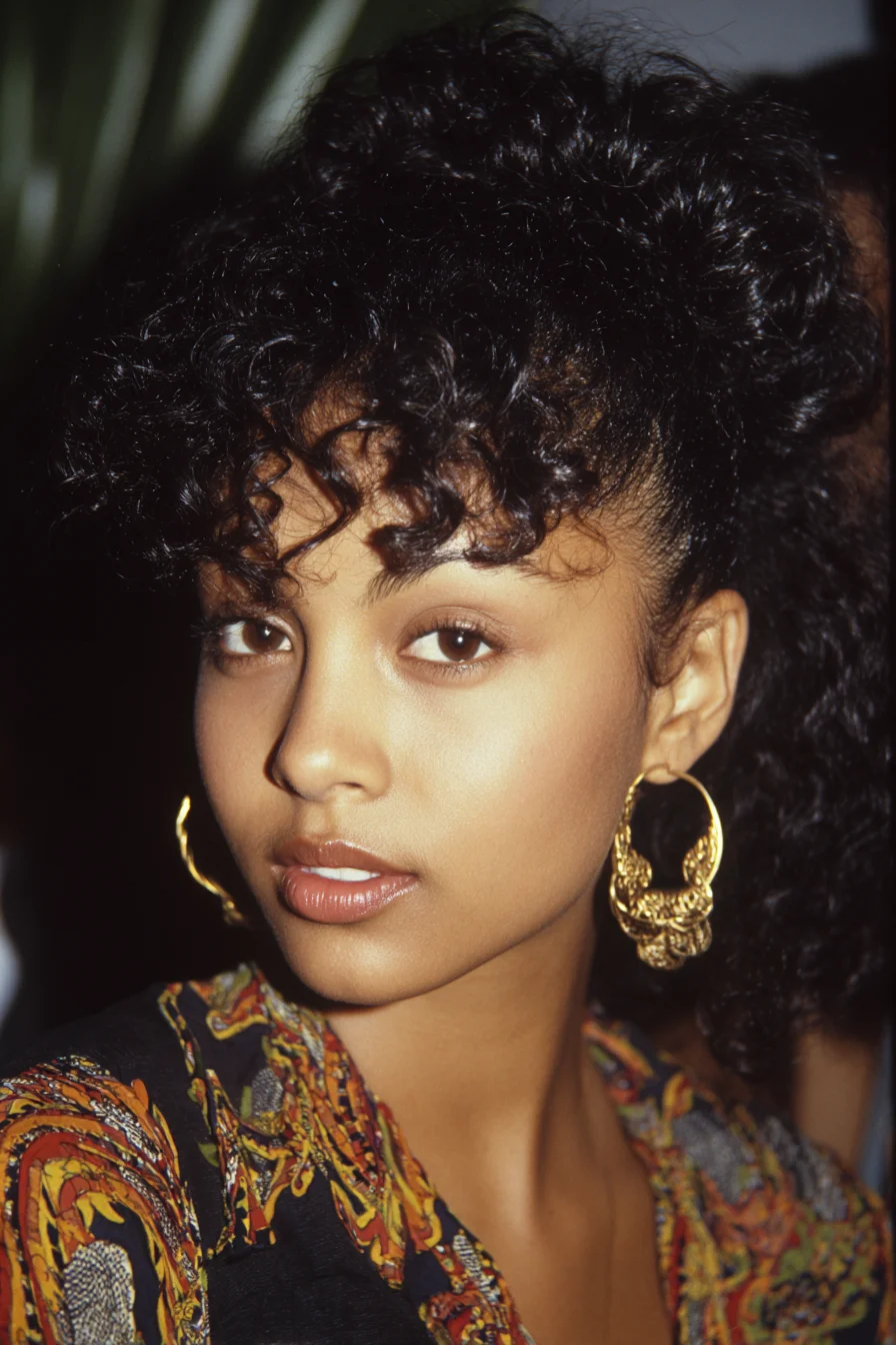 Textured Curly High Ponytail with Defined Curly Fringe