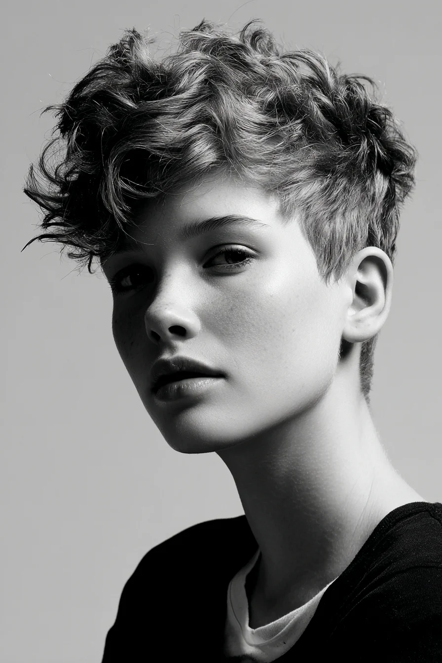 Textured Curly Pixie with Tapered Sides