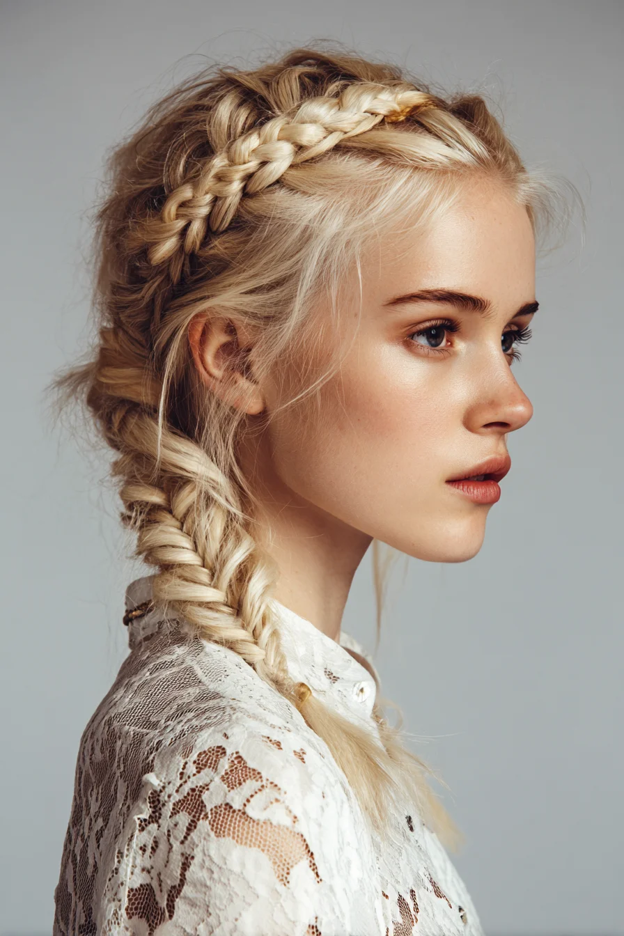 Textured Dutch Crown into Loose Fishtail Side Braid — Boho Braided Style