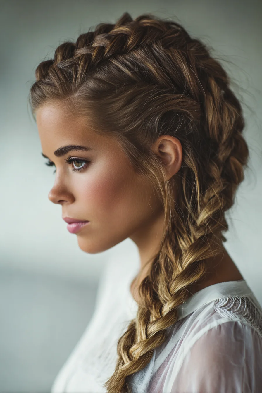 Textured Dutch Crown into Loose Side Braid — Long Hair
