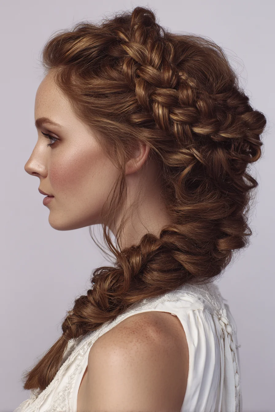 Textured Dutch Crown into Loose Side Fishtail — Romantic Braided Updo