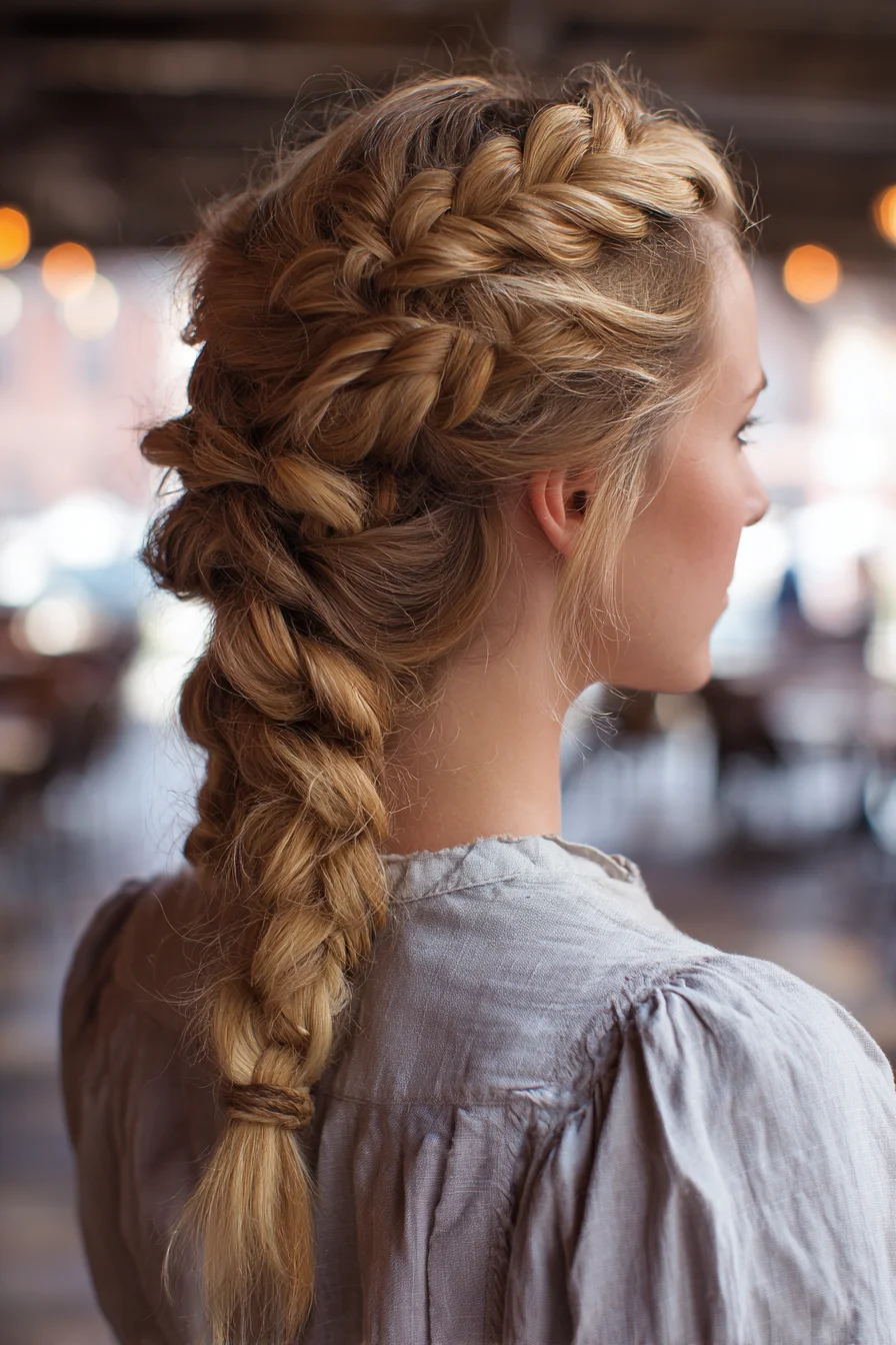 Textured Dutch Crown to Low Chunky Braid