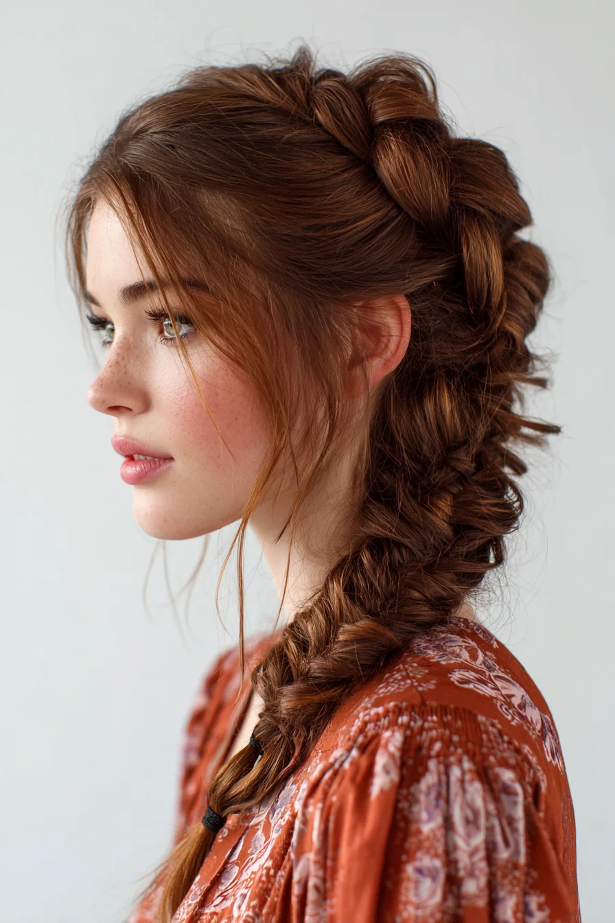 Textured Dutch-to-Fishtail Side Braid for Medium–Long Hair