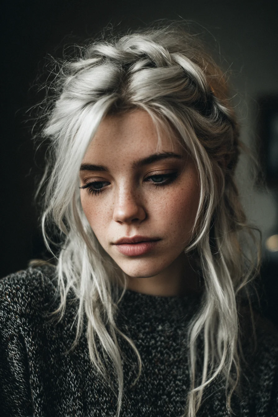 Textured Half‑Up Crown Braid with Face‑Framing Pieces