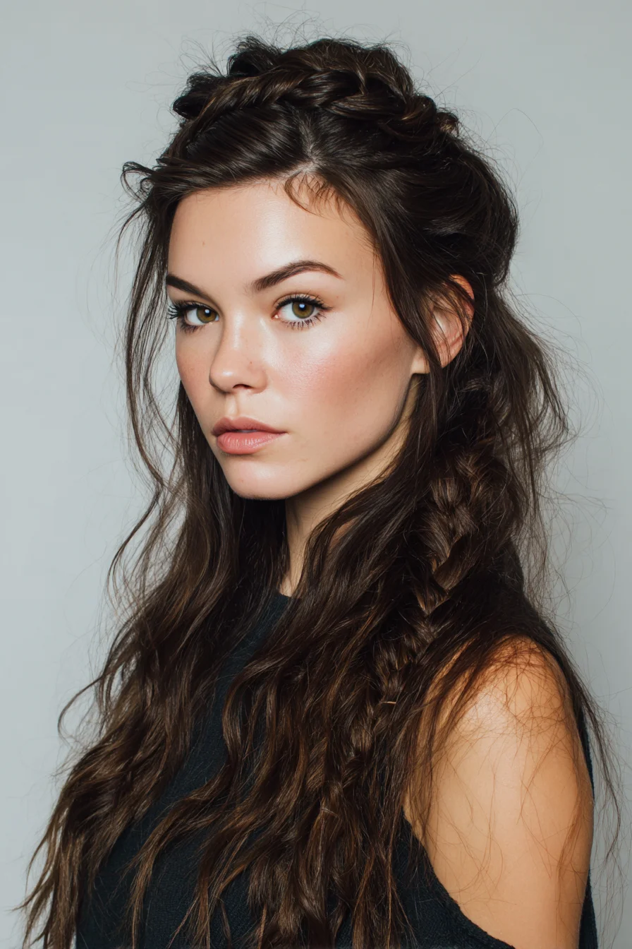 Textured Half-Up with Crown Dutch Braid and Side Fishtail