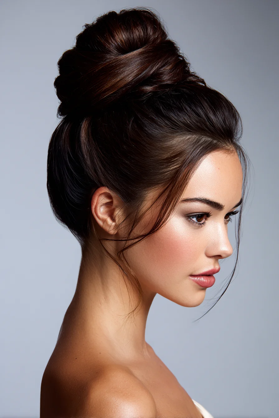 Textured High Bun with Face-Framing Tendrils — Sleek Salon Updo