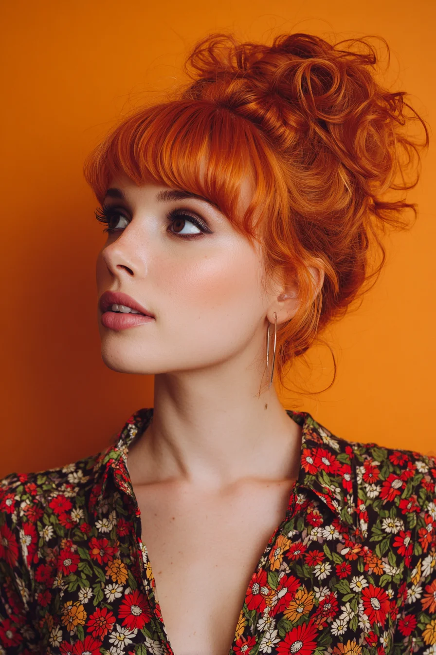 Textured High Messy Bun with Blunt Fringe (Voluminous Updo)