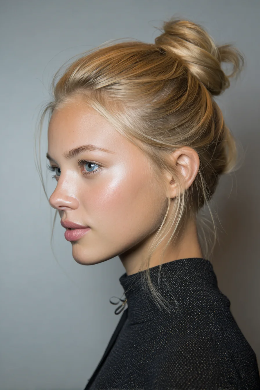 Textured High Messy Bun with Face‑Framing Pieces