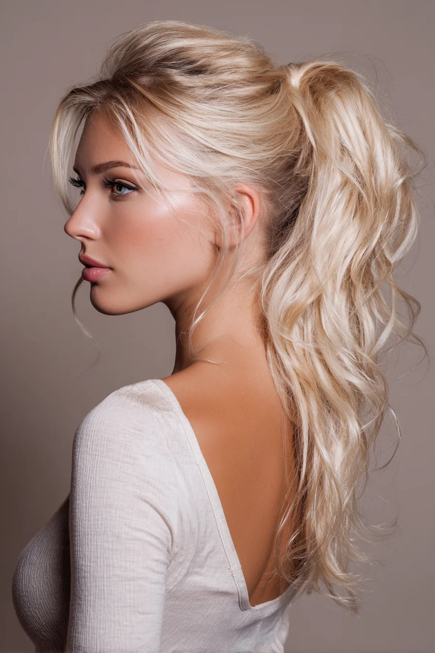 Textured High Ponytail with Face-Framing Layers