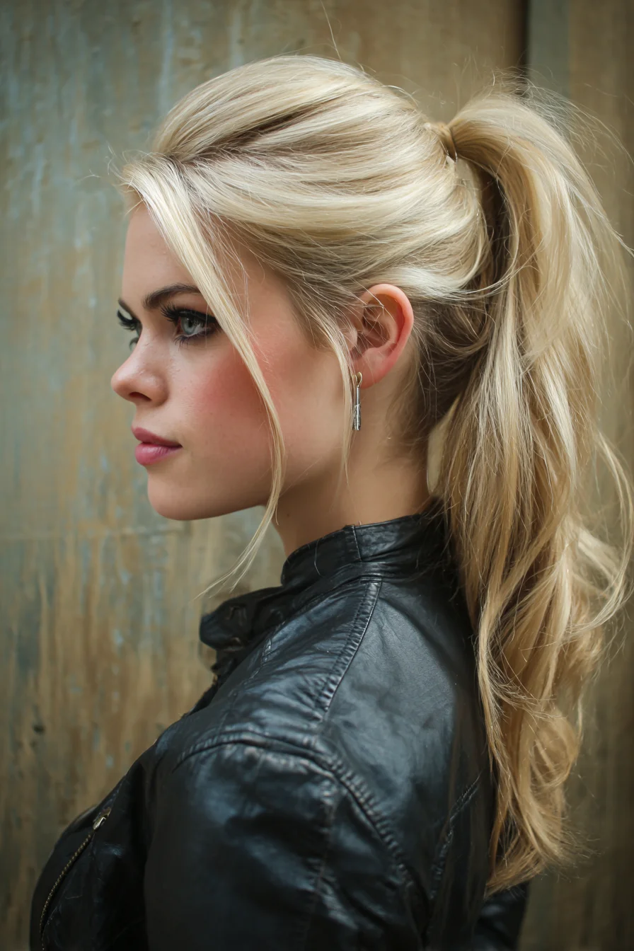 Textured High Ponytail with Face‑Framing Layers