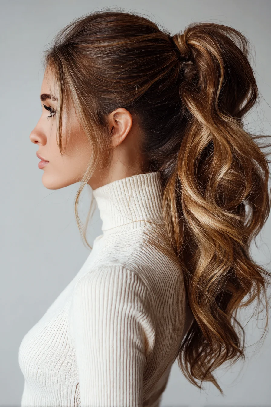Textured High Ponytail with Soft Face‑Framing Layers