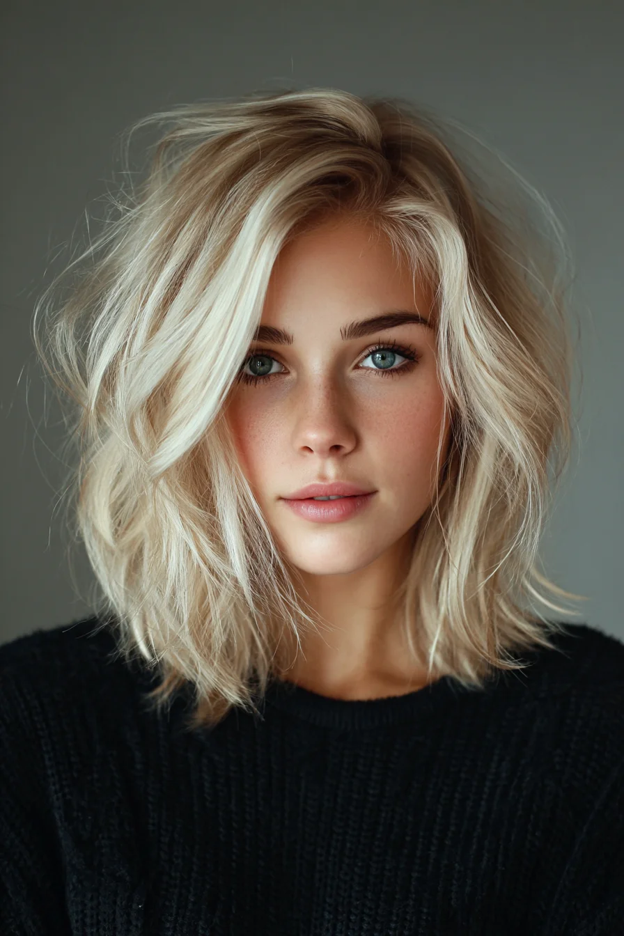 Textured Layered Blonde Lob with Tousled Waves