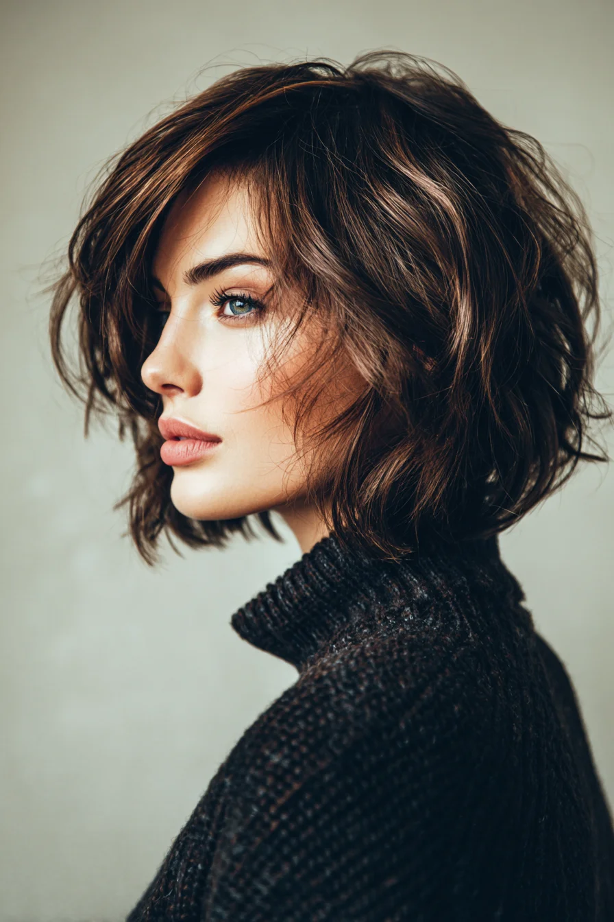 Textured Layered Bob with Side-Swept Fringe