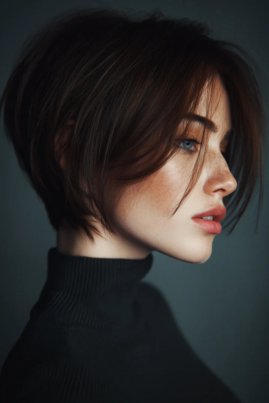 Textured Layered Chin-Length Bob with Face-Framing Curtain Bangs