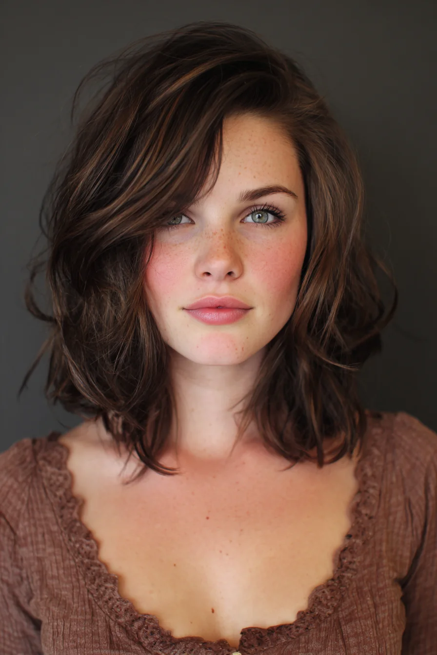 Textured Layered Lob with Side-Swept Fringe