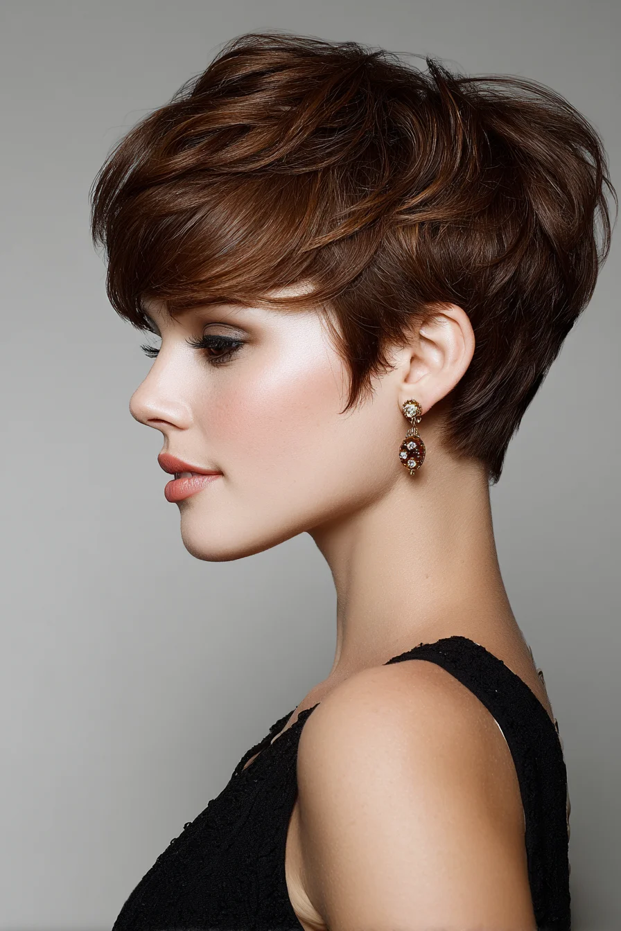 Textured Layered Pixie with Side‑Swept Fringe and Voluminous Crown