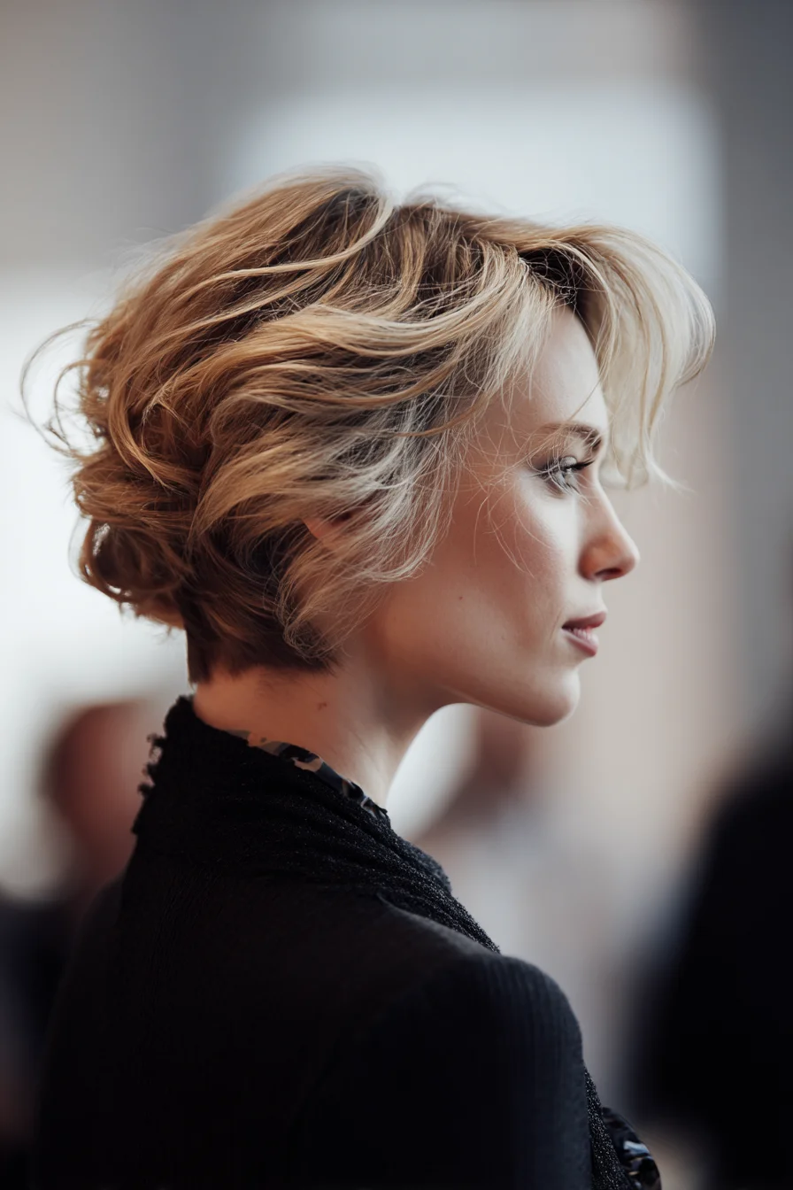 Textured Layered Short Bob with Side-Swept Fringe